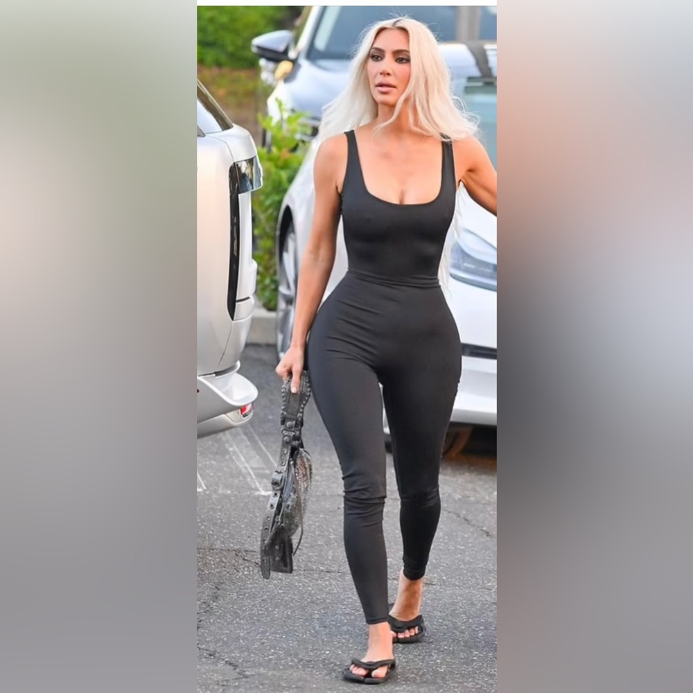 🖤SKIMS ALL IN ONE SQUARE NECK SHINE TANK JUMPSUIT ONESIE ONYX S - Picture 1 of 8